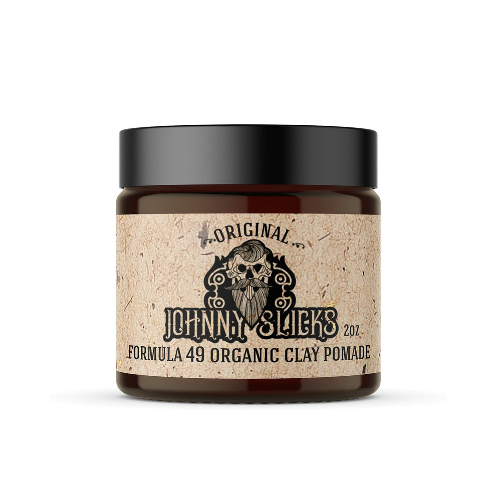 Johnny Slicks Formula 49 clay tin shows strong hold and matte finish