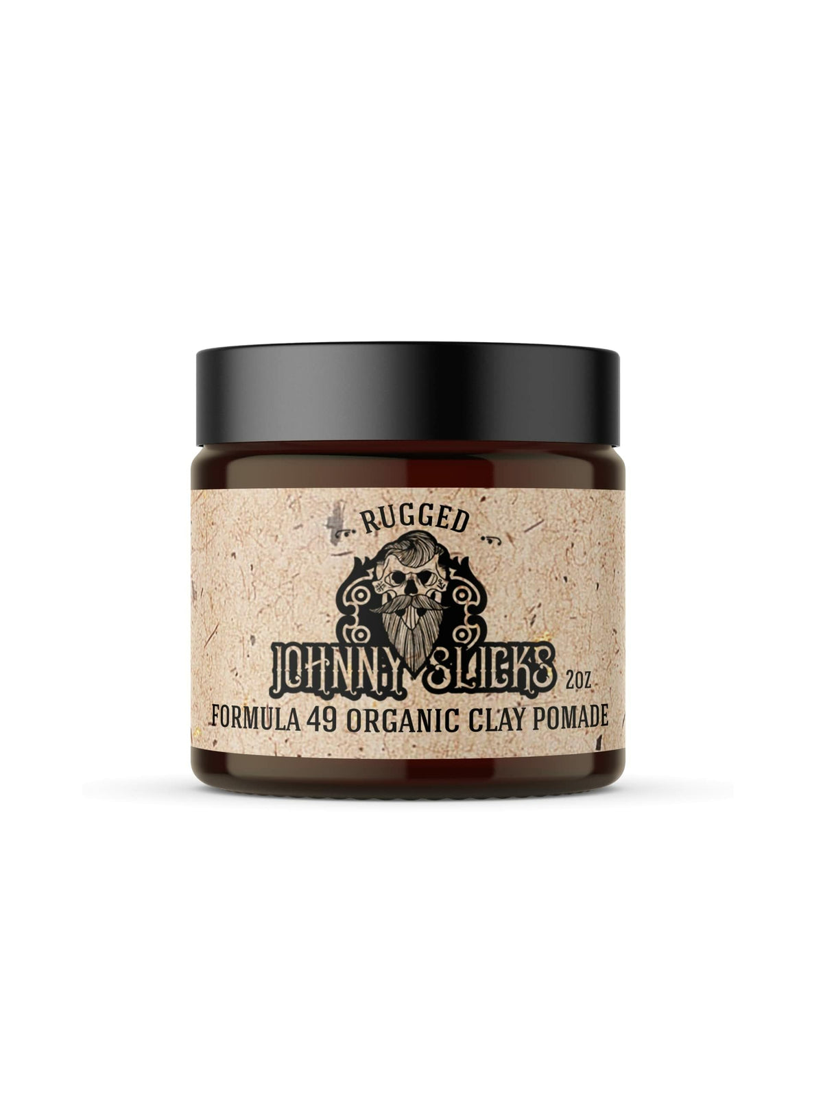 Johnny Slicks Formula 49 pomade jar highlights firm hold and matte finish.
