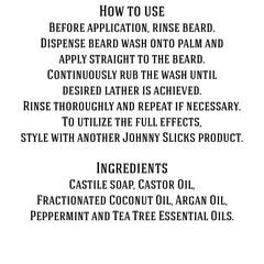 Johnny Slicks Organic Hand Whipped Beard Wash texture-lather shows deep-cleaning and hydration for beard and skin.