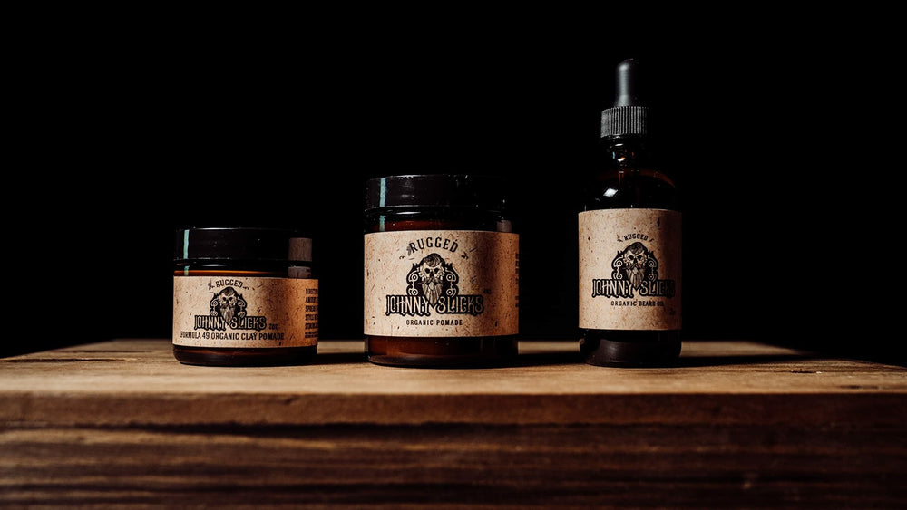 Johnny Slicks rugged scent cues cedarwood, juniper and tobacco for grooming.