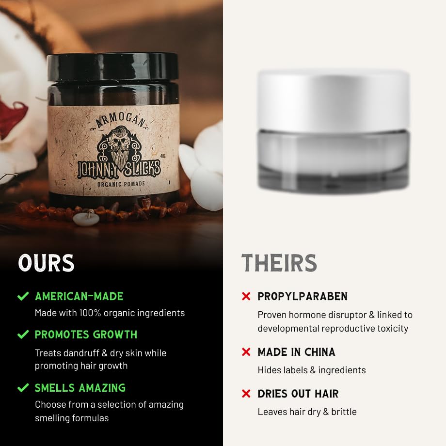 Johnny Slicks water-based pomade combats dryness while styling.