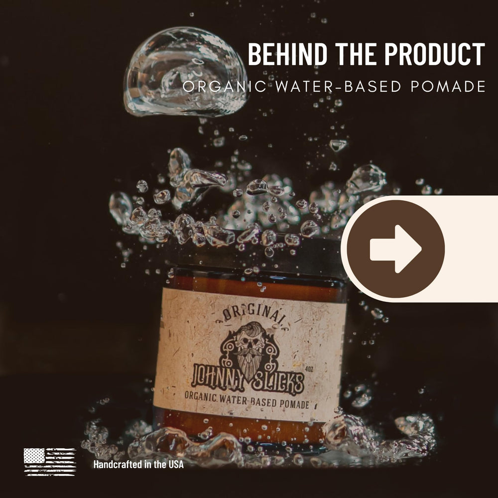 Johnny Slicks water-based pomade finished hairstyle demonstrates versatile looks with strong hold
