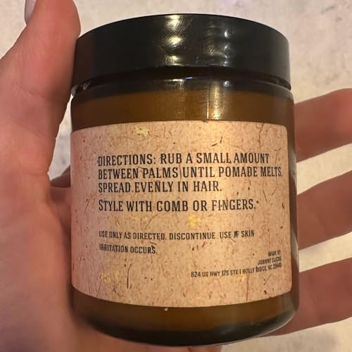 Johnny Slicks water-based pomade strong hold jar close-up highlights high shine and easy rinse