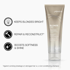 Joico shampoo visual shows dirt lifting from blonde hair for a refreshed look
