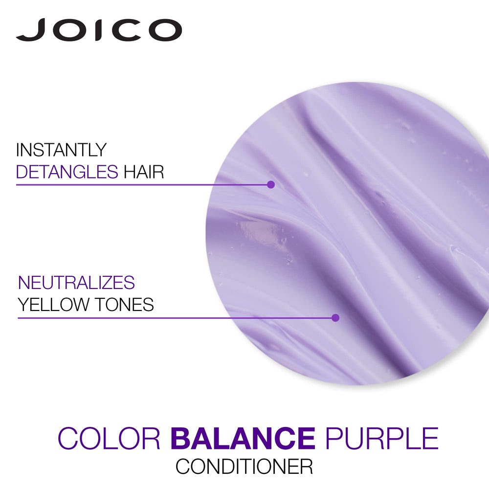 Joico Color Balance Purple on silver hair demonstrates cooler tones with brass reduction.