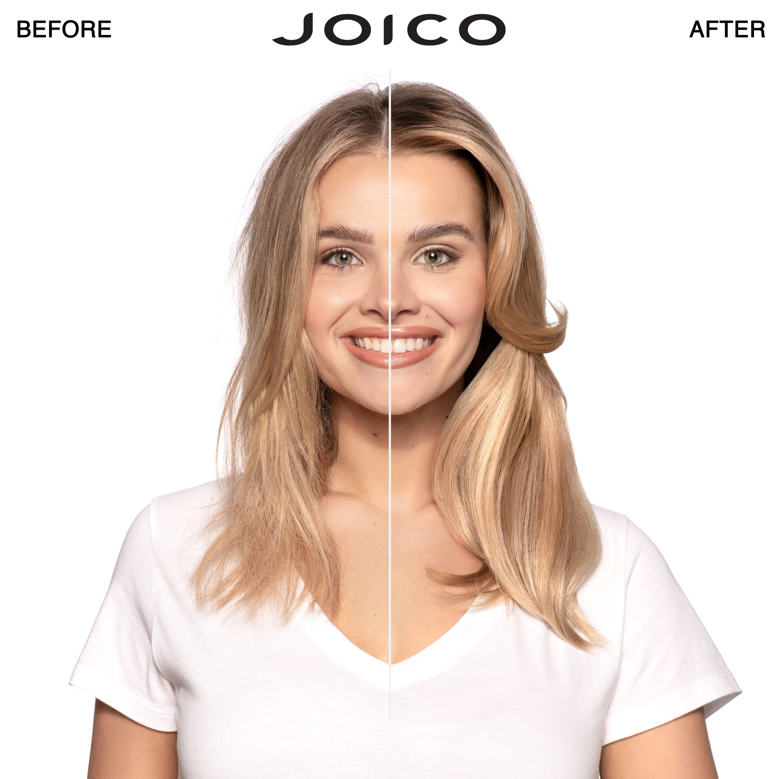 Joico Defy Damage conditioner bottle highlights moisture boost and detangling ease after washing.