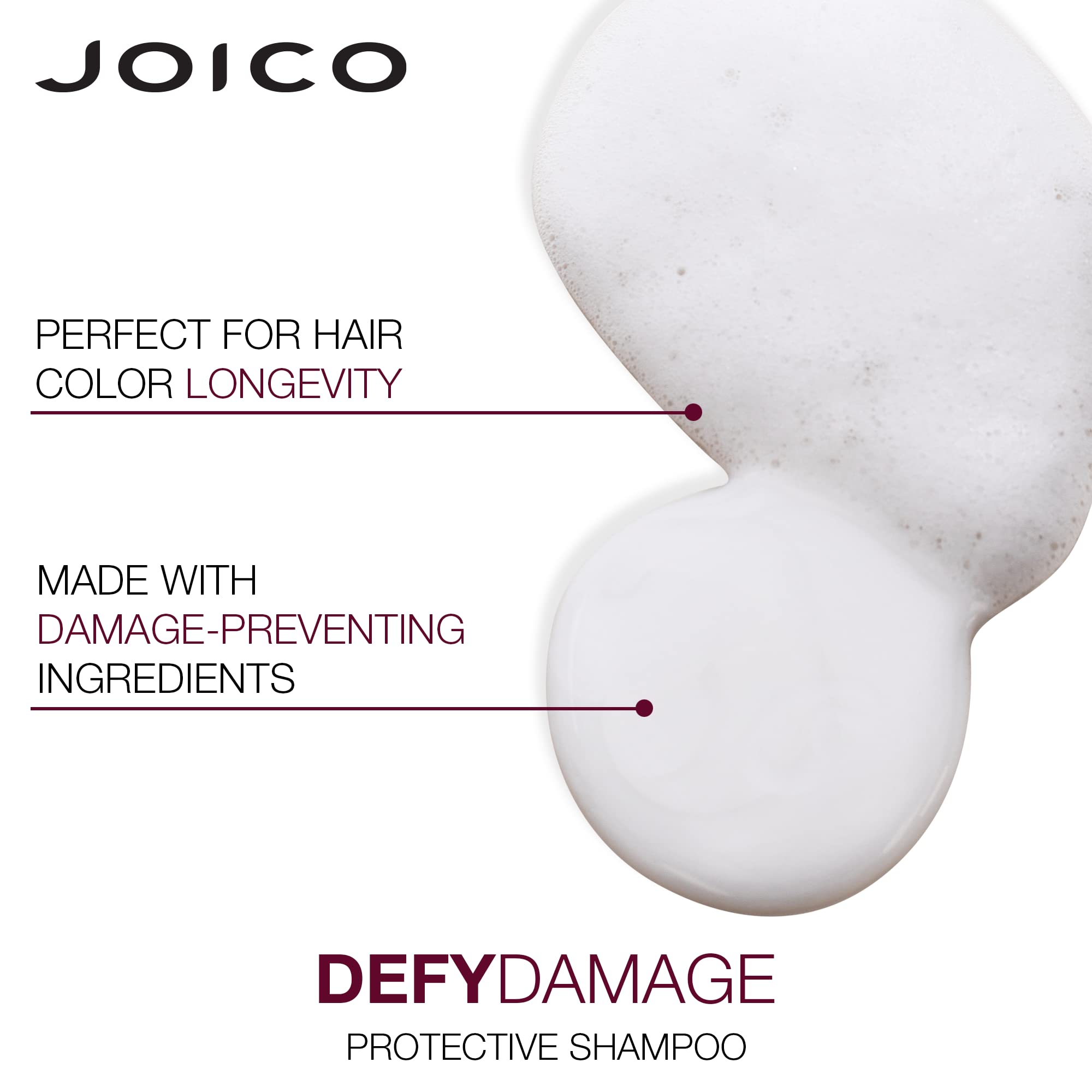 Joico Defy Damage conditioner closeup emphasizes slip and moisture for conditioning.