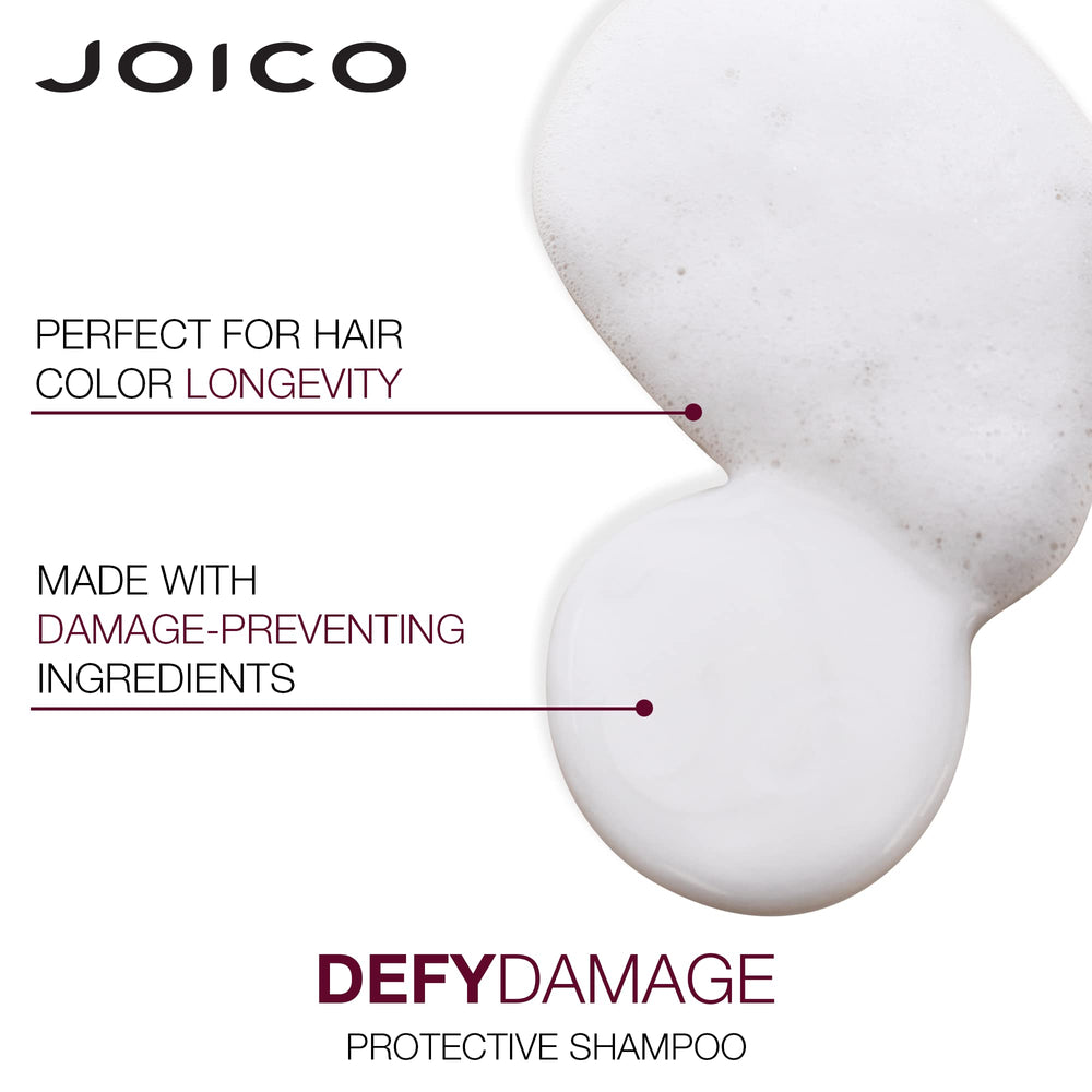 Joico Defy Damage conditioner closeup emphasizes slip and moisture for conditioning.