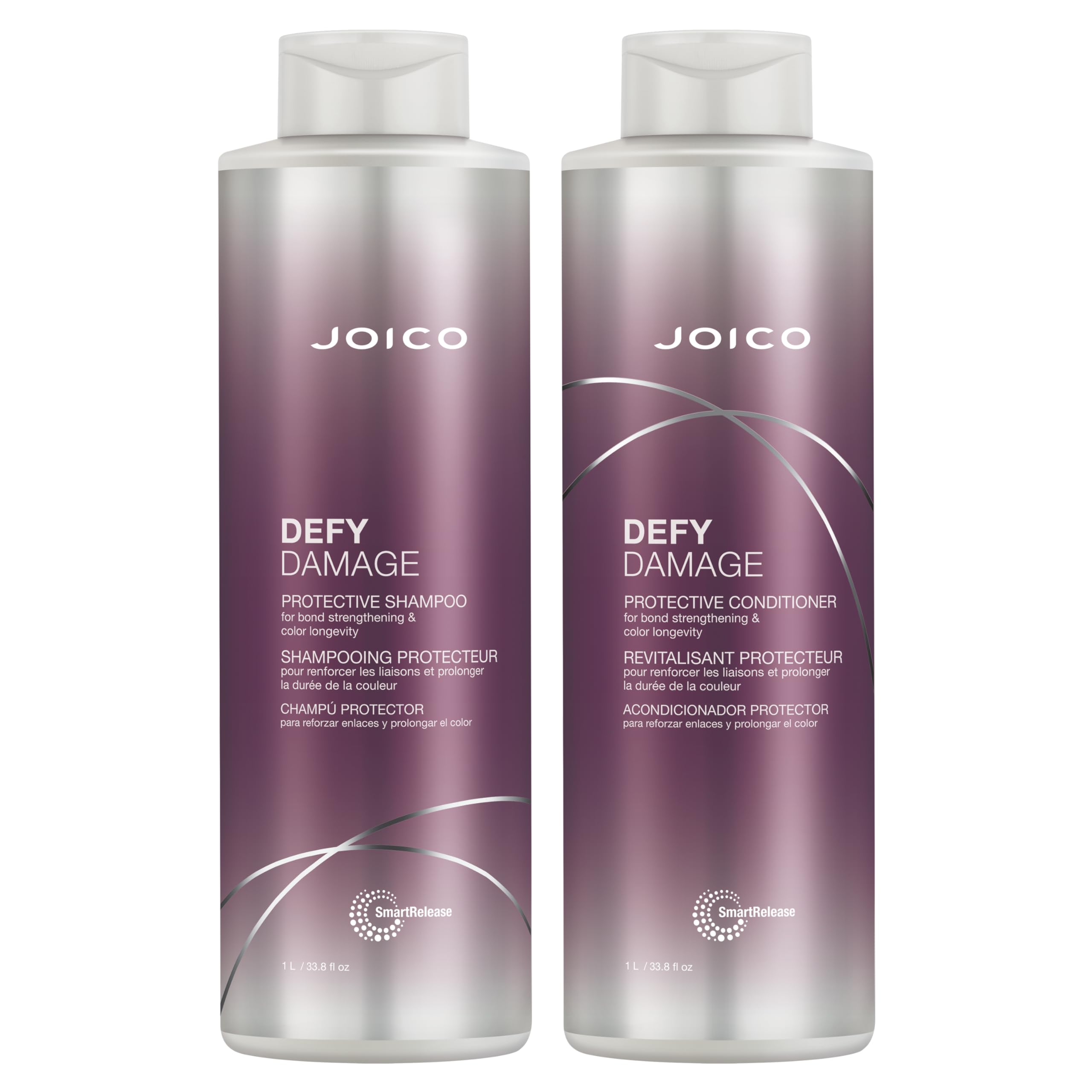 Joico Defy Damage shampoo bottle promotes color longevity with a gentle daily cleanse.