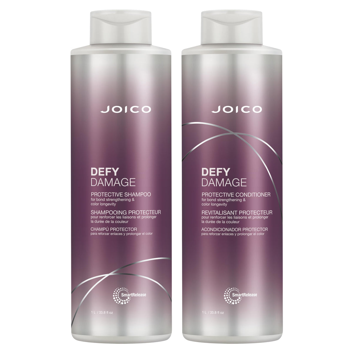 Joico Defy Damage shampoo bottle promotes color longevity with a gentle daily cleanse.