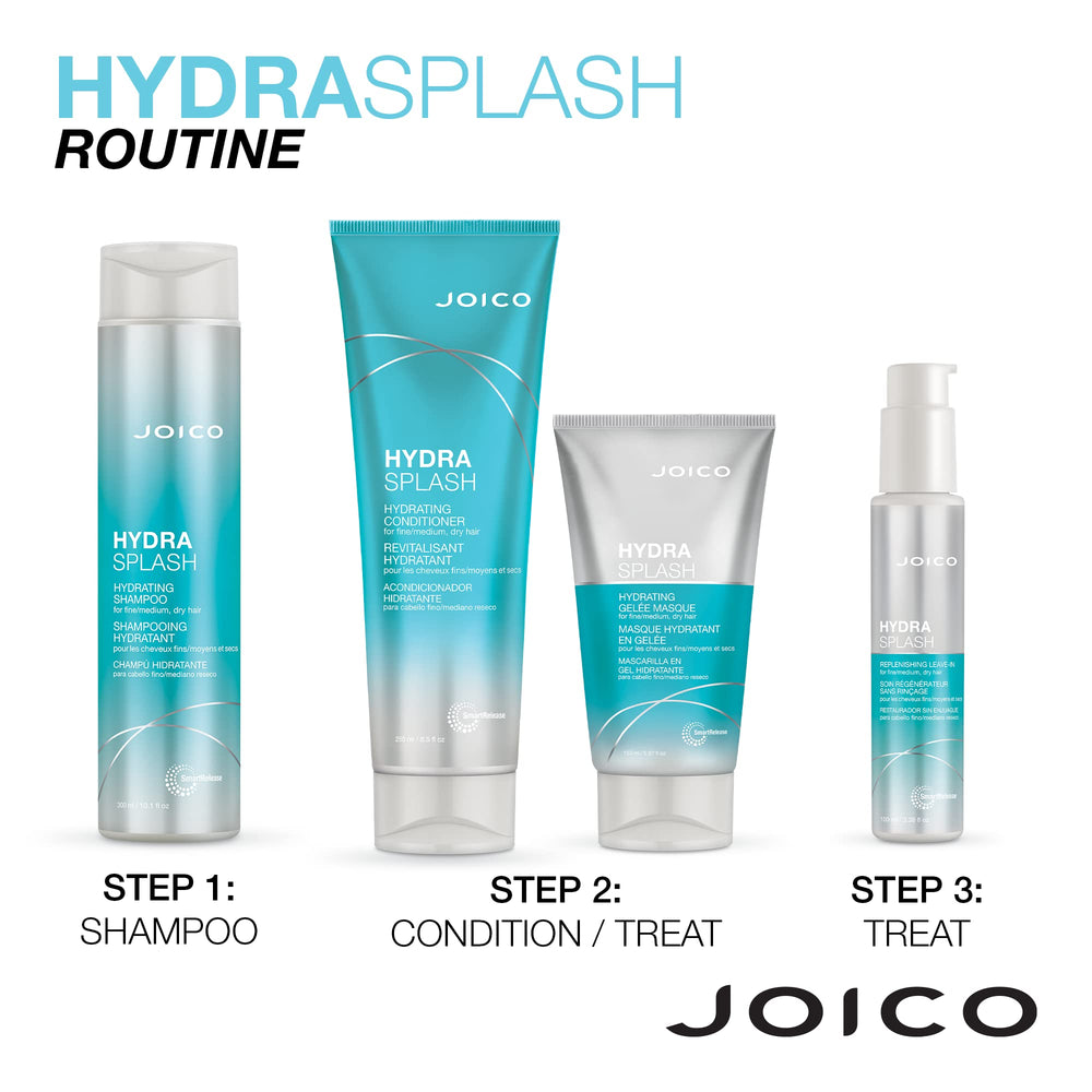 Joico HydraSplash label close-up emphasizes hydrating formula