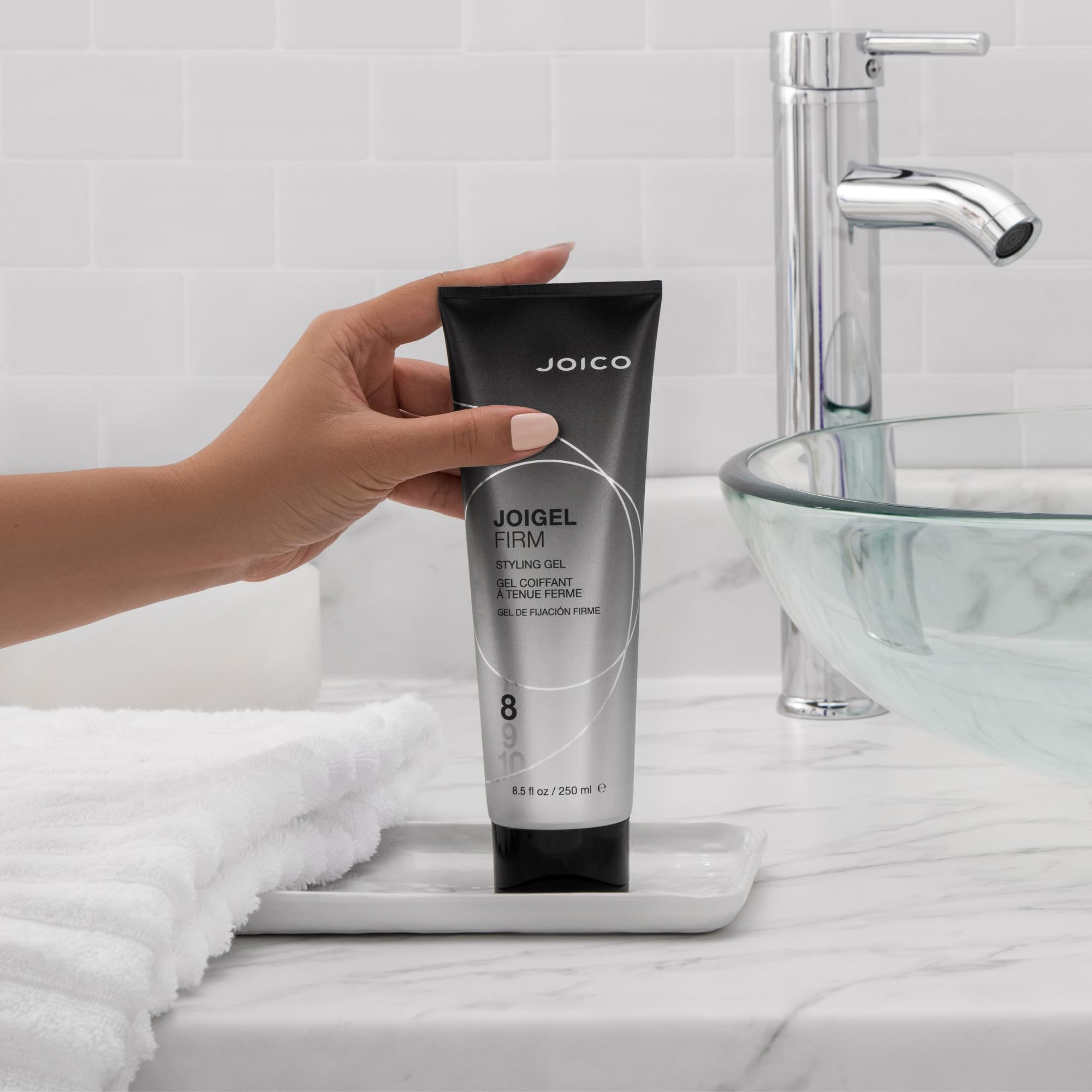 Joico JoiGel Firm Styling Gel close-up highlighting moisture and radiant shine.