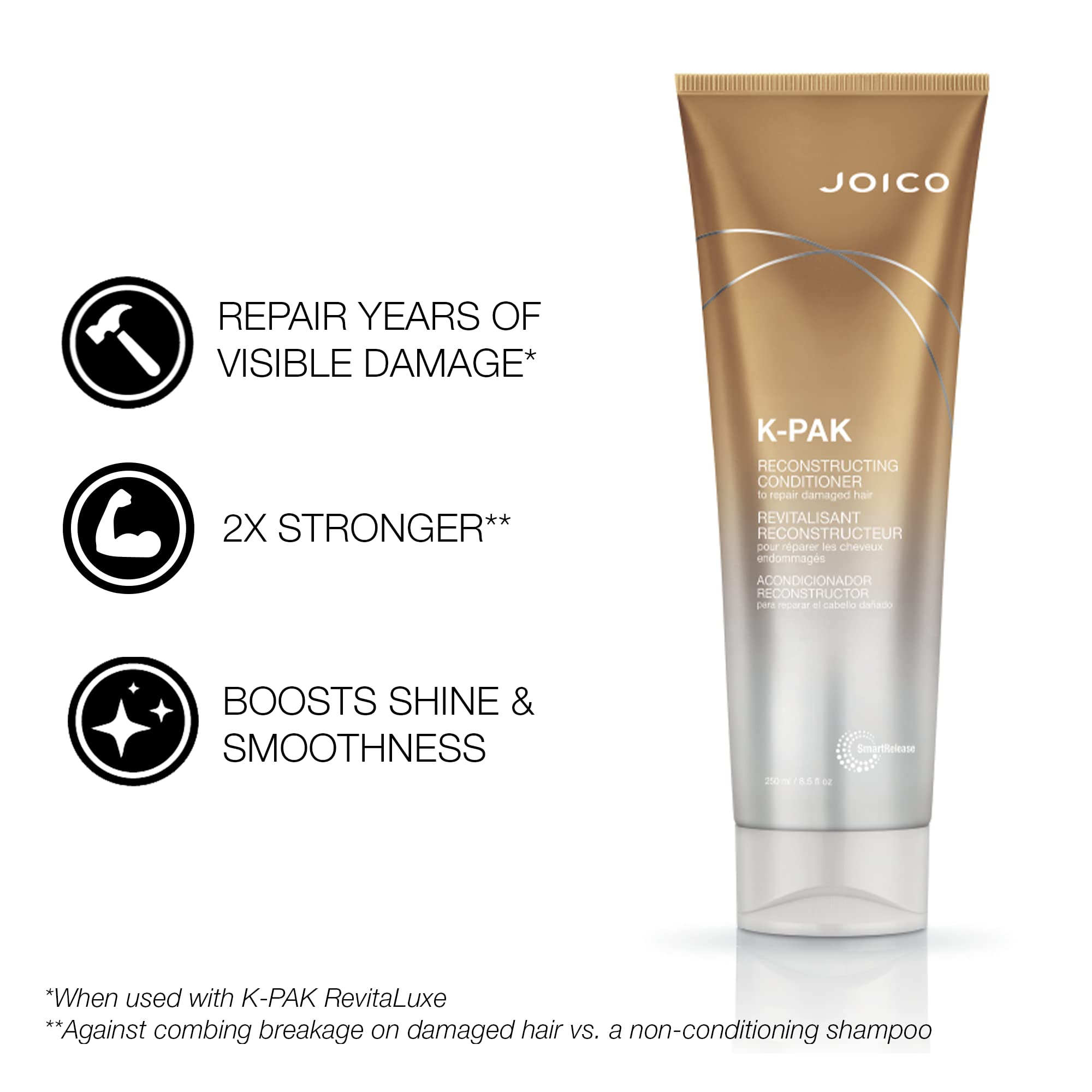 Joico K-PAK bio-advanced peptide illustration highlights reconstruction benefits.