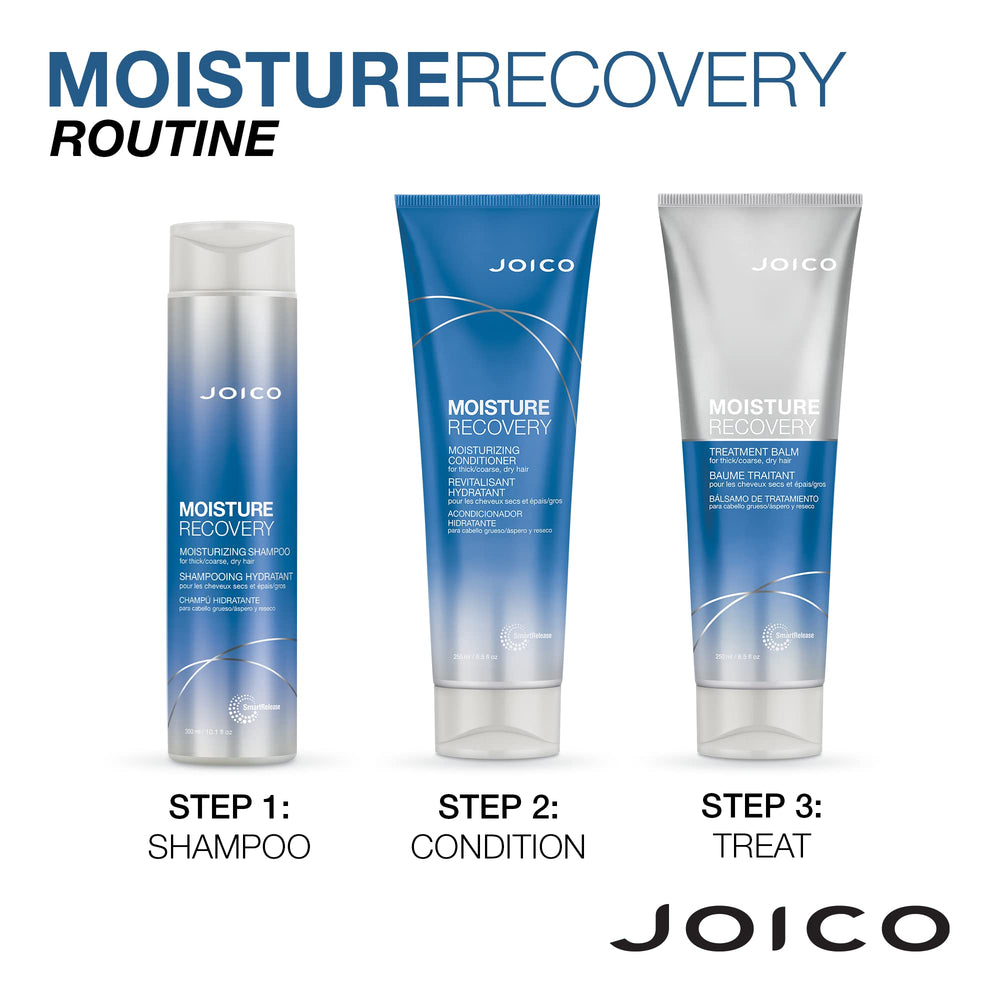 Joico Moisture Recovery label notes breakage reduction up to 55%.