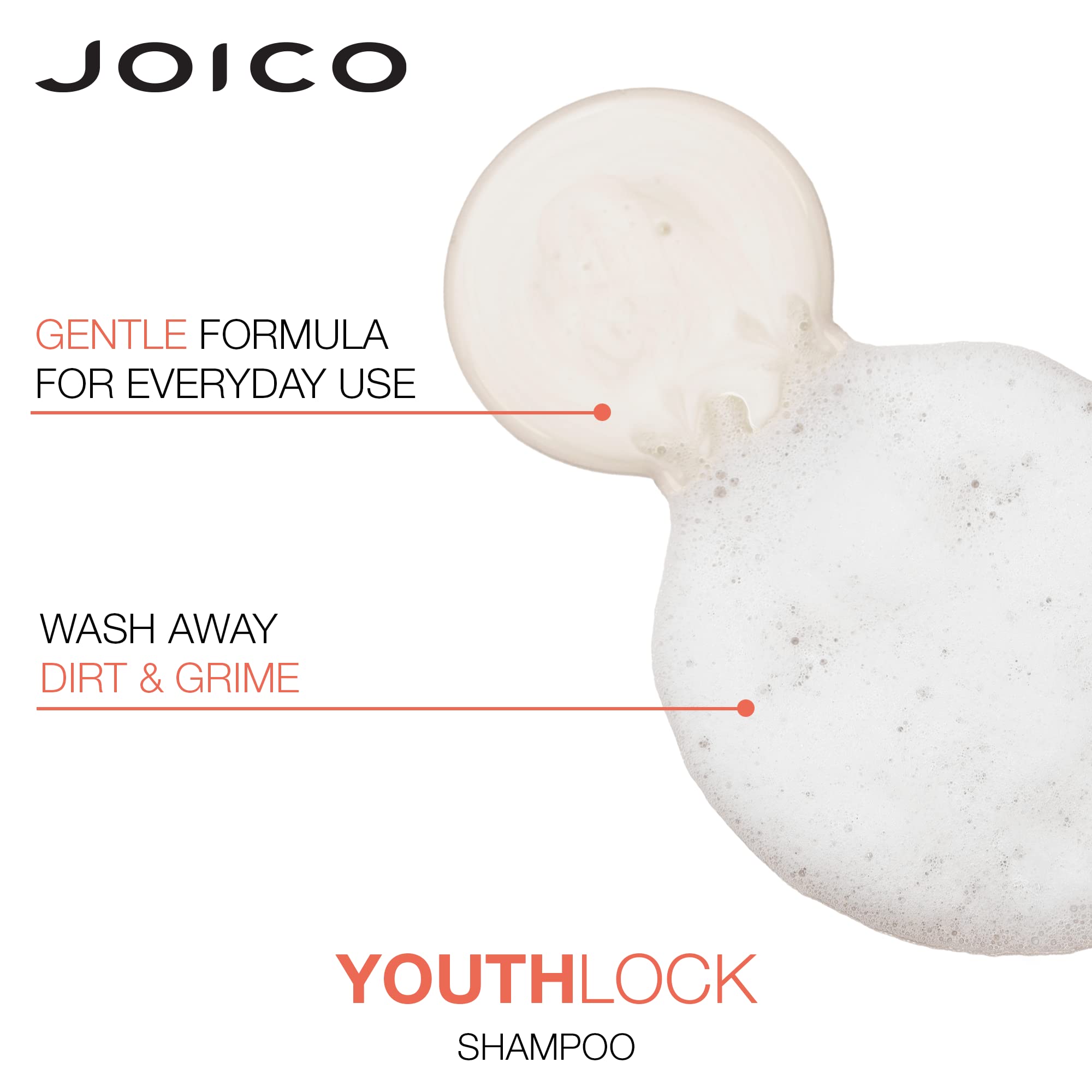 Joico YouthLock shampoo lather action showing gentle cleansing without sulfates.