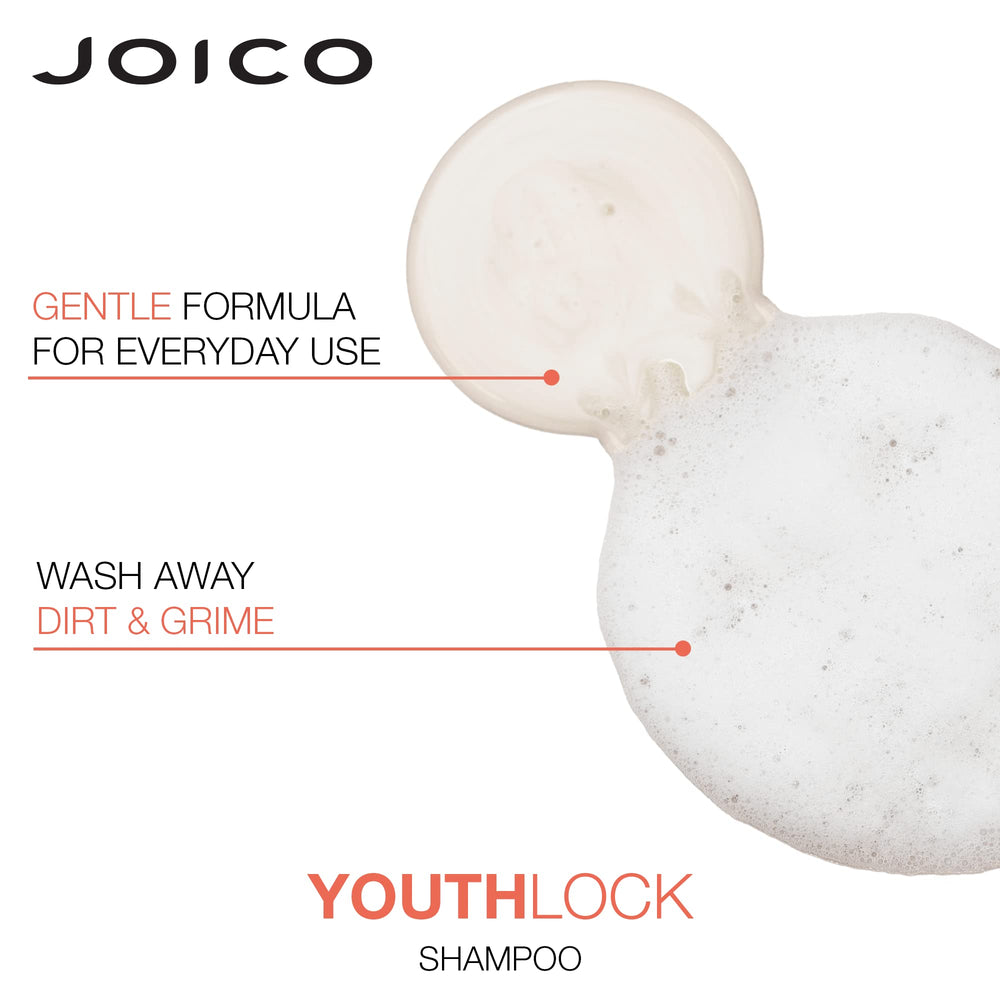 Joico YouthLock shampoo lather action showing gentle cleansing without sulfates.