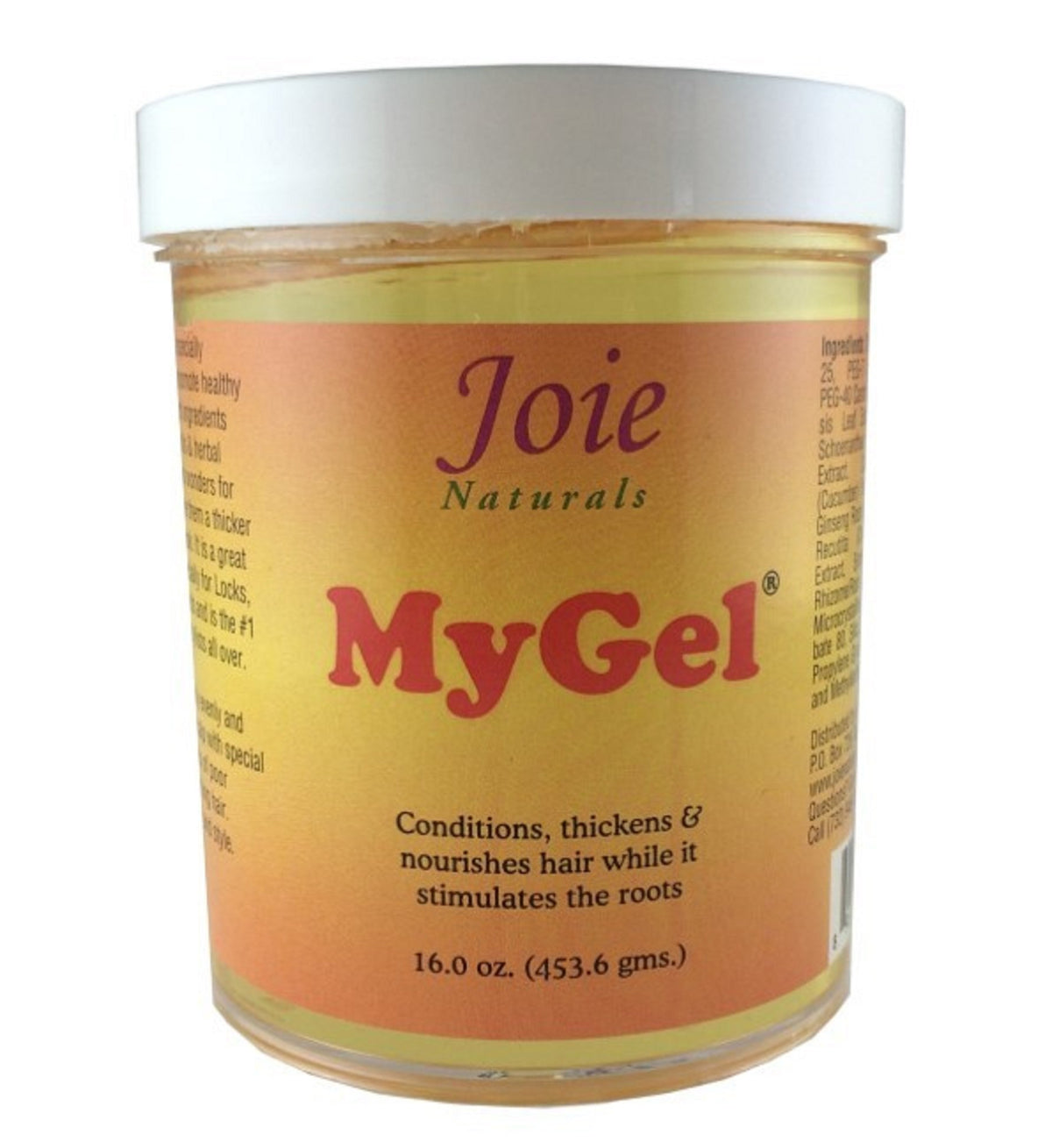 Joie Naturals MyGel bottle illustrates nourishing gel for a thicker-looking hairstyle