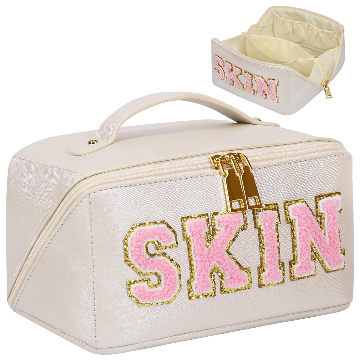 JOINDO bolso de maquillaje Preppy con gran capacidad para viaje.
