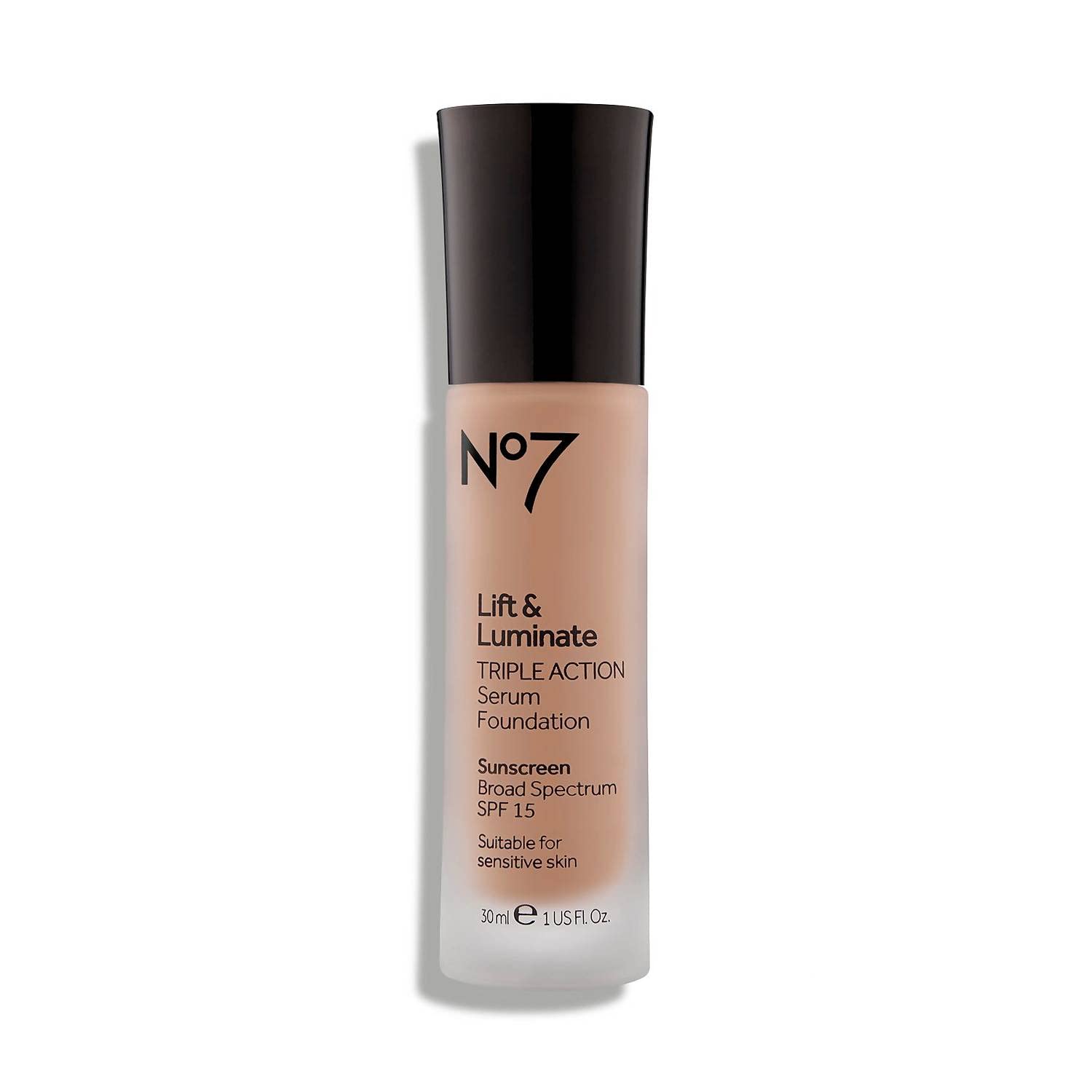 JoJo Siwa No7 Lift & Luminate bottle closeup for premium glow and everyday coverage.