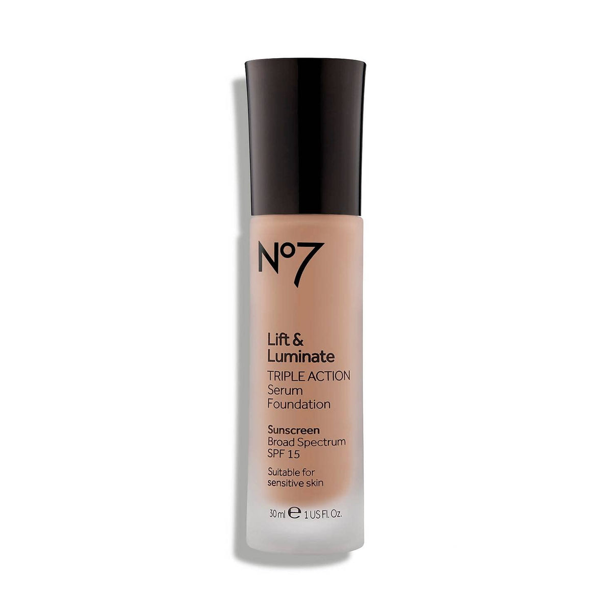 JoJo Siwa No7 Lift & Luminate bottle closeup for premium glow and everyday coverage.