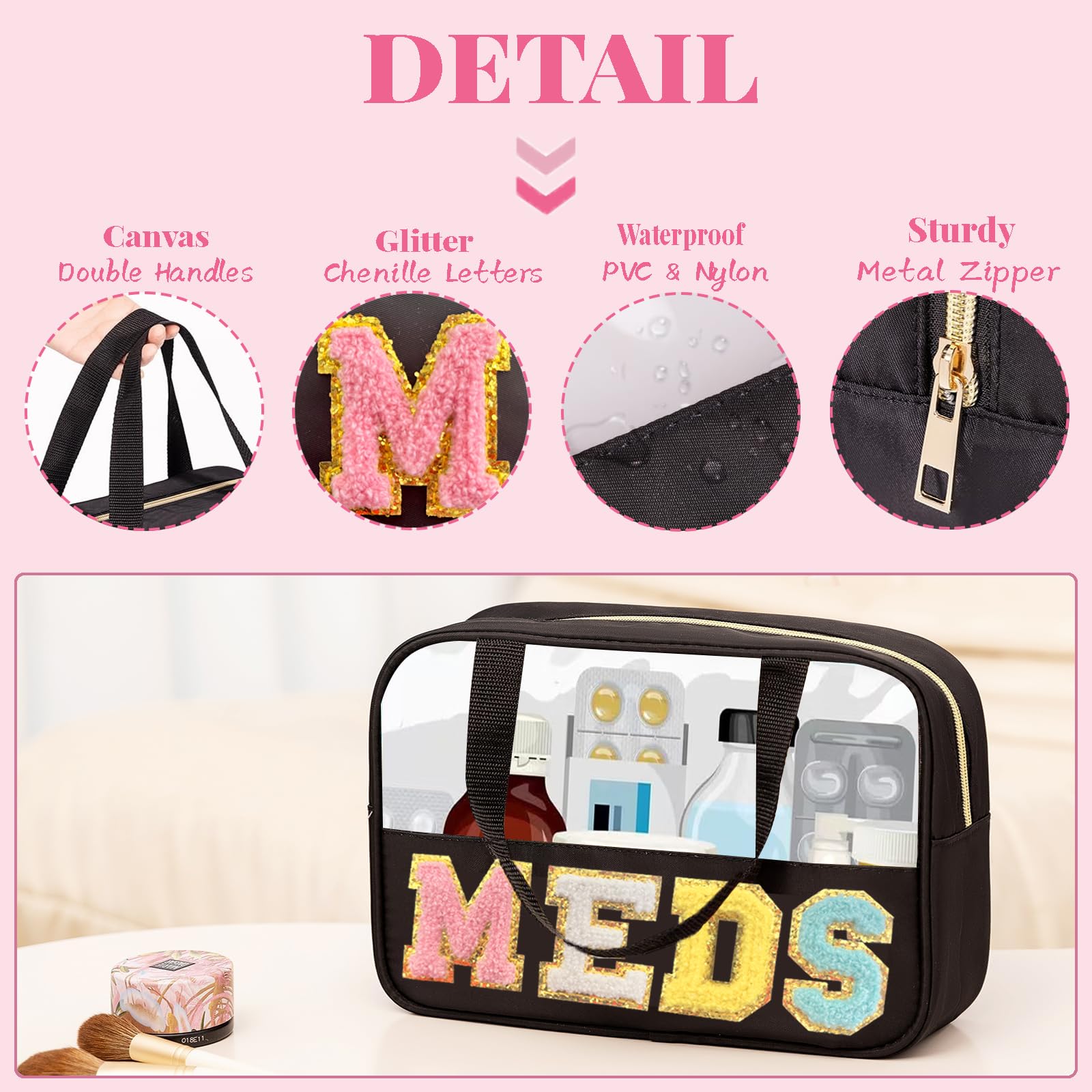 JOJOPOLLO meds bag features sturdy handle and smooth zipper for travel