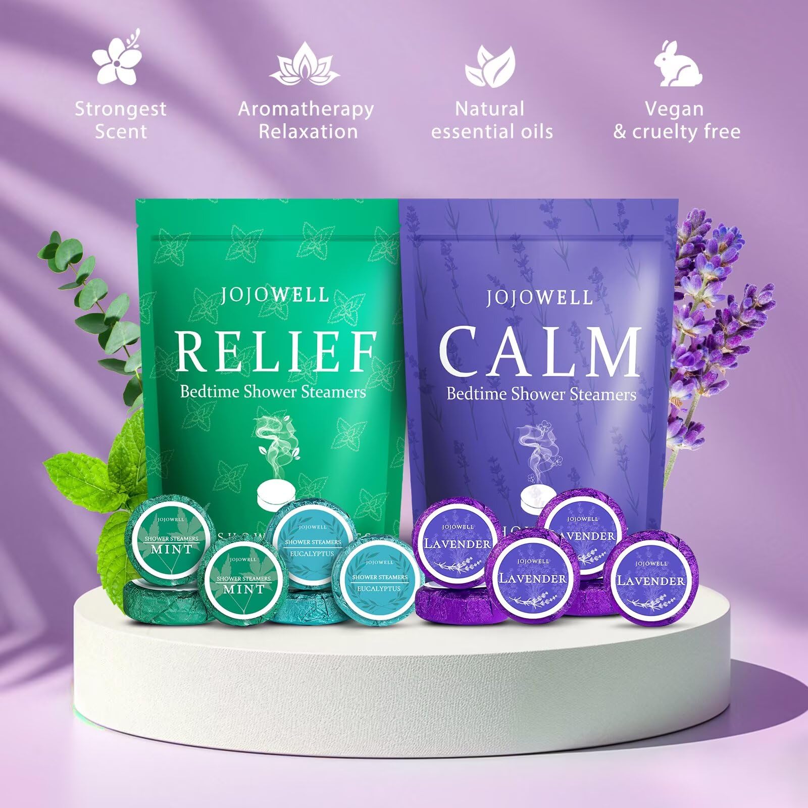 JoJowell eucalyptus-pack shower steamers offer refreshing aroma for a bright shower.