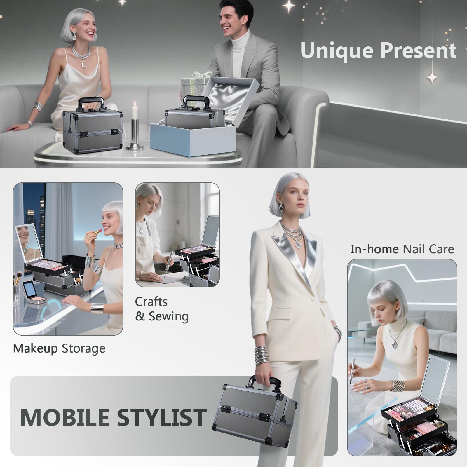 Joligrace bi-level tray design keeps cosmetics organized on the go.