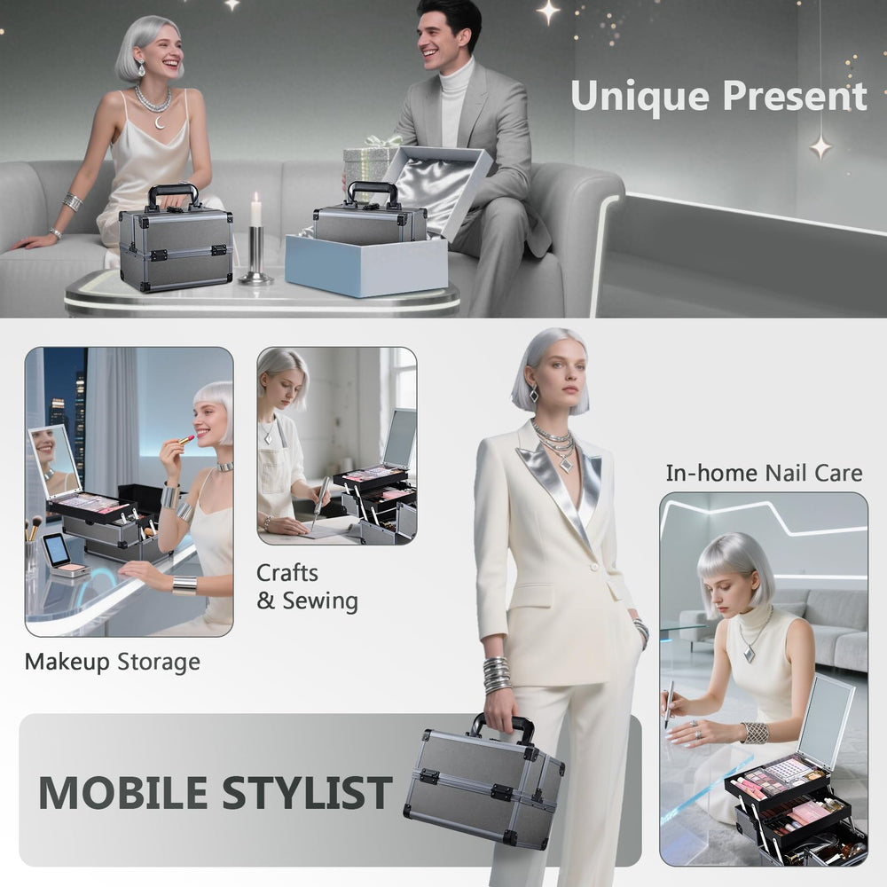 Joligrace bi-level tray design keeps cosmetics organized on the go.