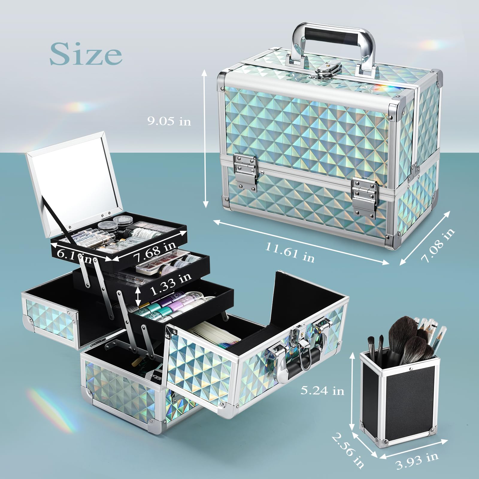 Joligrace makeup box bottom 7cm compartment stores skincare, jewelry, or small tools.