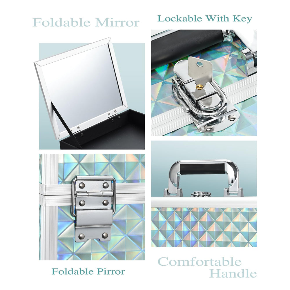 Joligrace makeup box with mirror on top tray for quick on-the-go touch-ups.