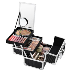 Joligrace makeup box with mirror on top and two-tier trays for easy access.