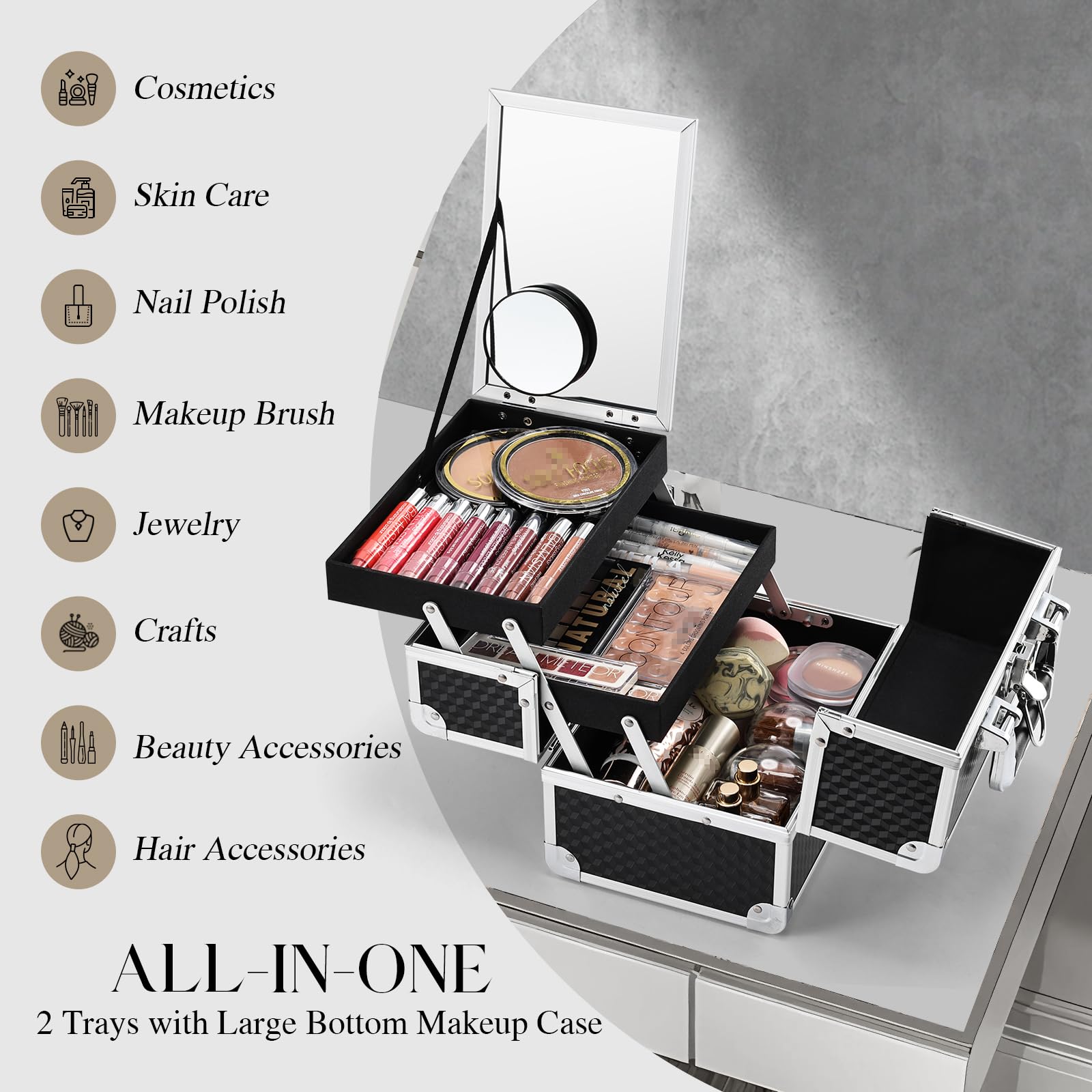 Joligrace waterproof surface protects cosmetics from spills and moisture.