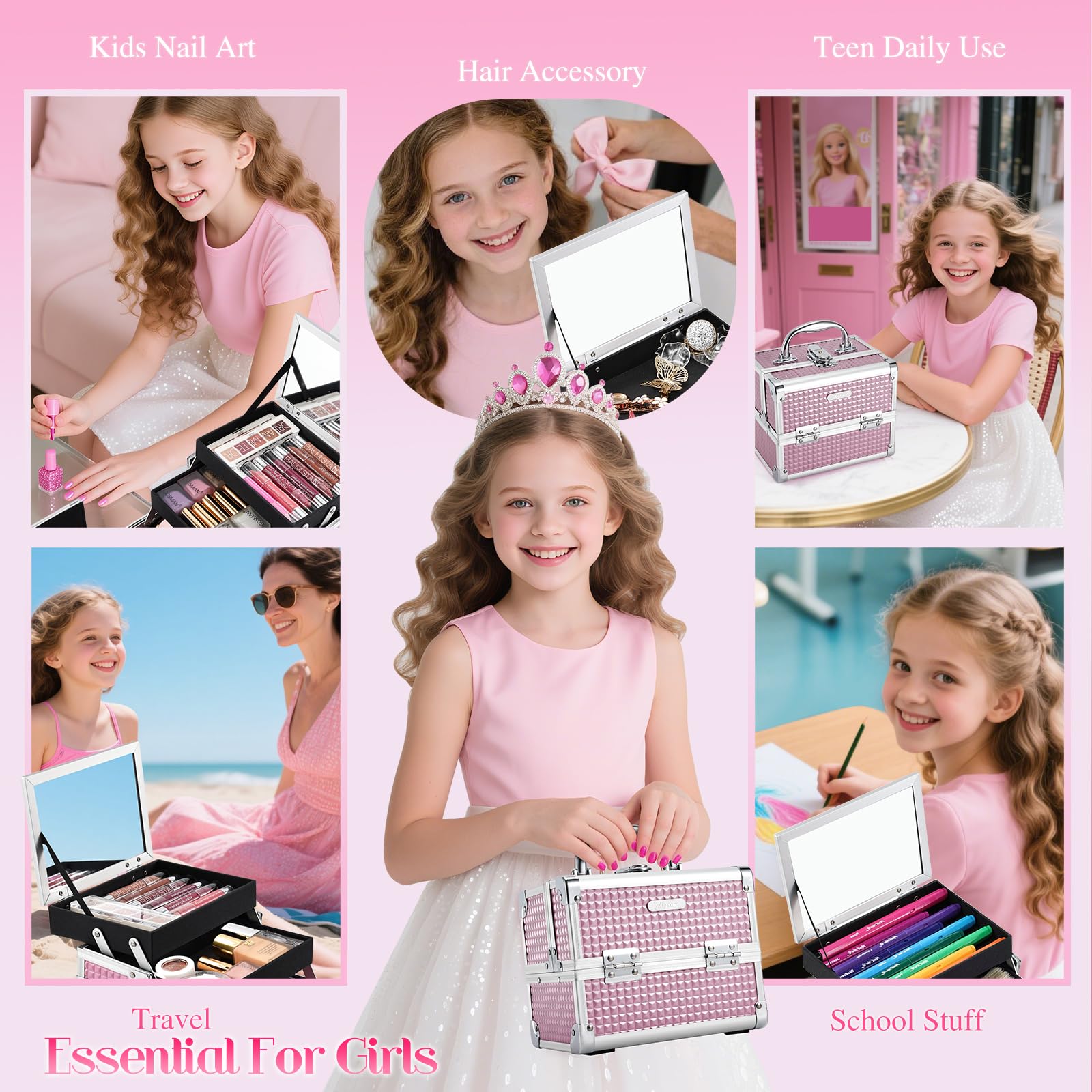 Joligrace makeup case bottom storage area for tools and palettes