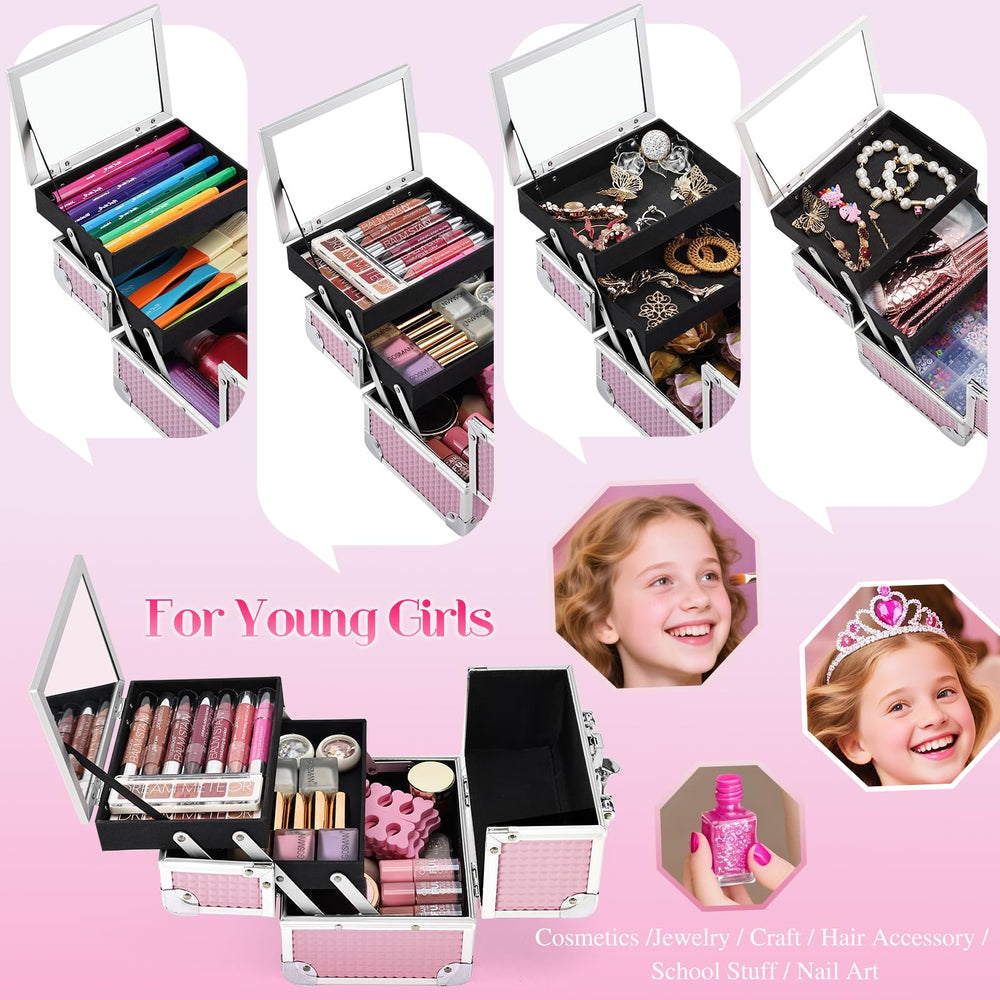 Joligrace makeup case open tray displays organized two-level storage