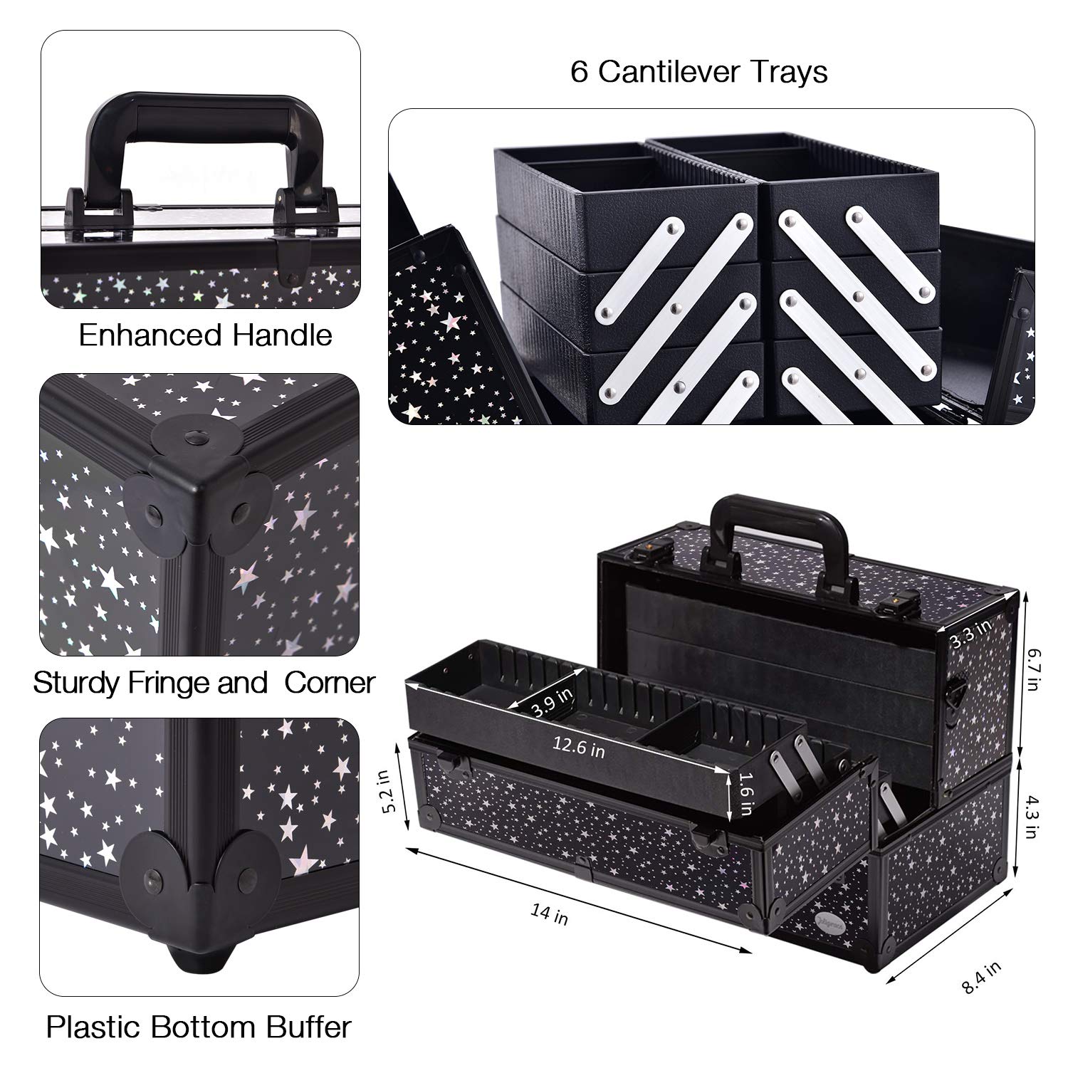 Joligrace makeup case organized interior stores palettes and tools for quick setup.