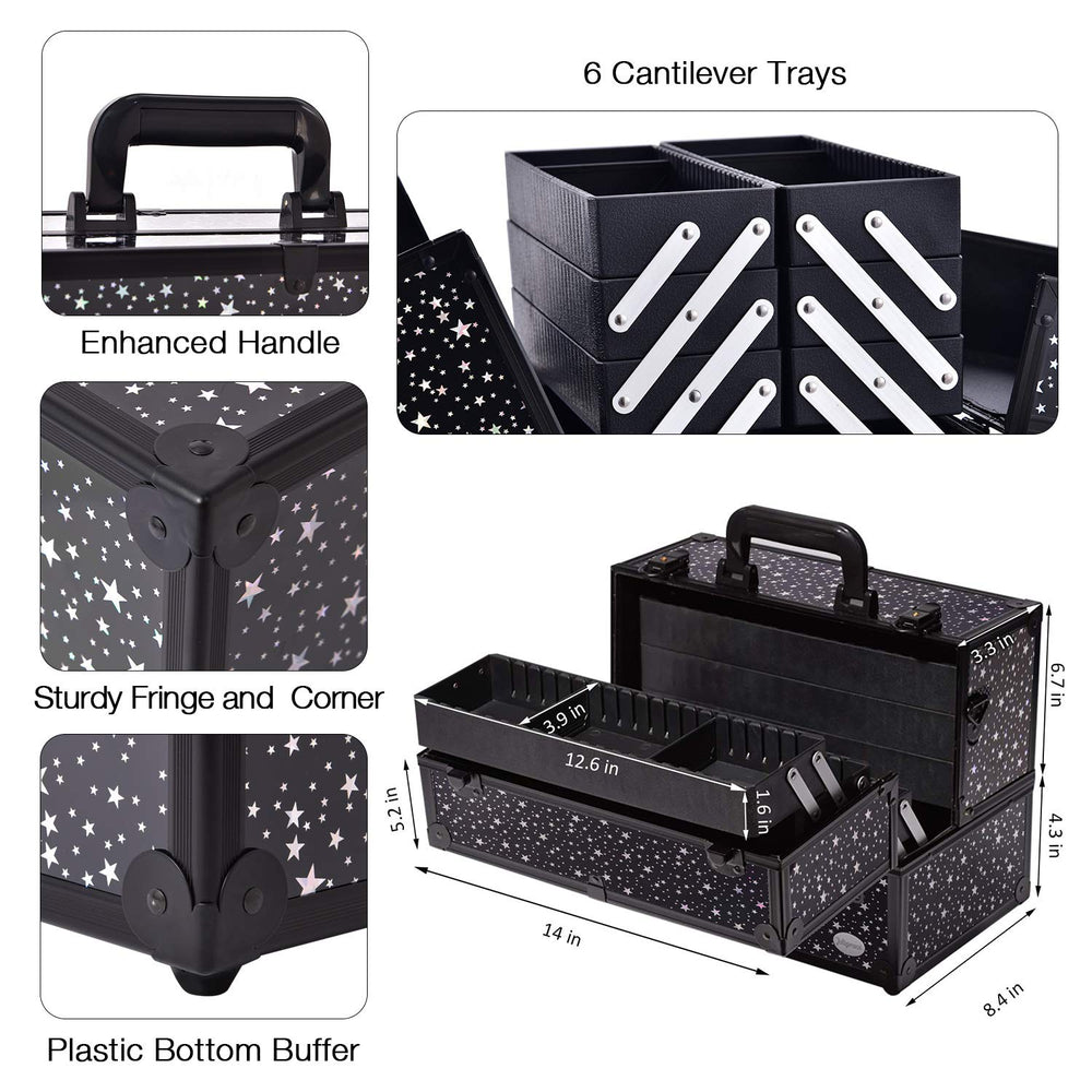Joligrace makeup case organized interior stores palettes and tools for quick setup.