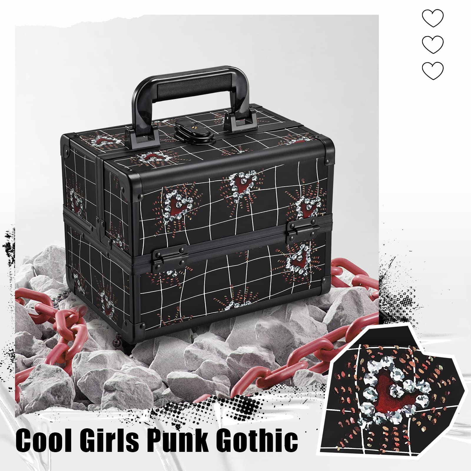 Joligrace makeup train case 2-tier tray demonstrates easy access to essentials during on-site work.