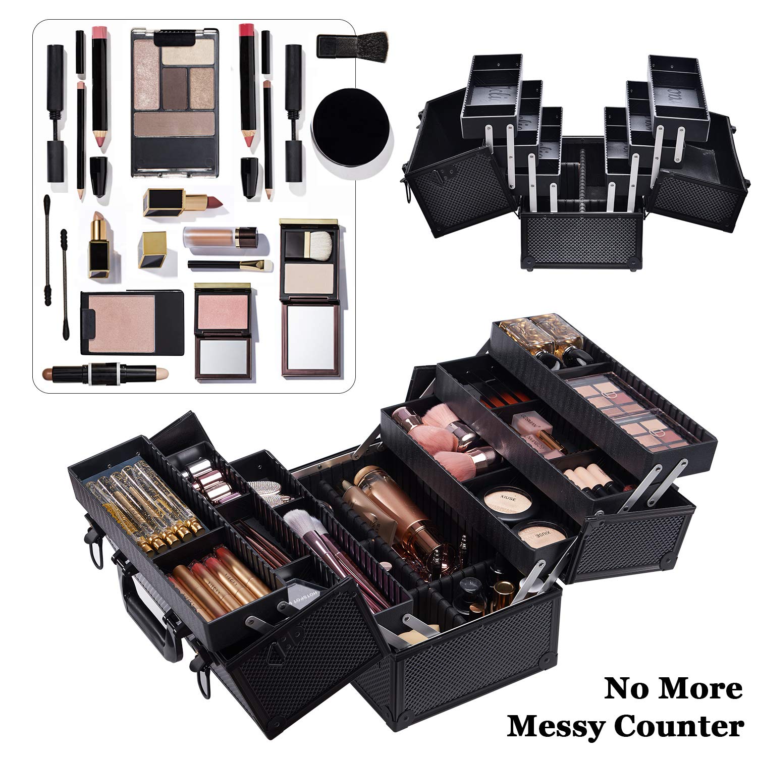 Joligrace makeup-train-case-bottom-space: deep compartment for larger items and easy access.