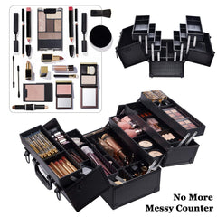 Joligrace makeup-train-case-bottom-space: deep compartment for larger items and easy access.