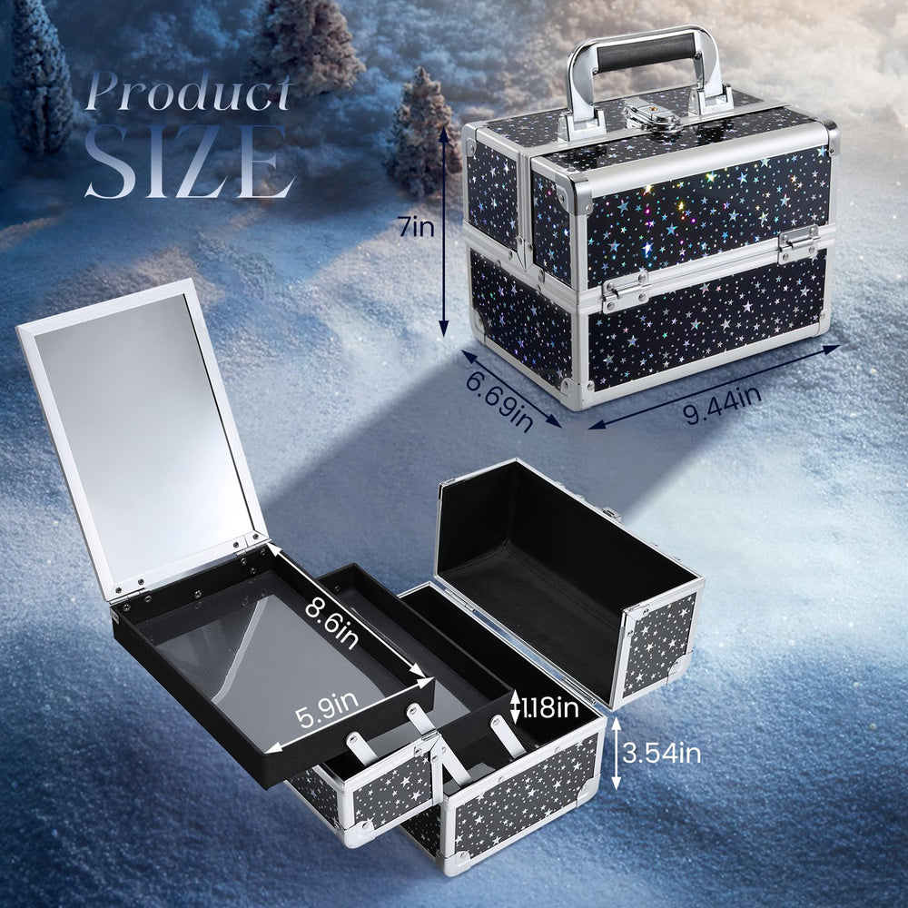 Joligrace top view of case open to reveal interior layout and mirrors.