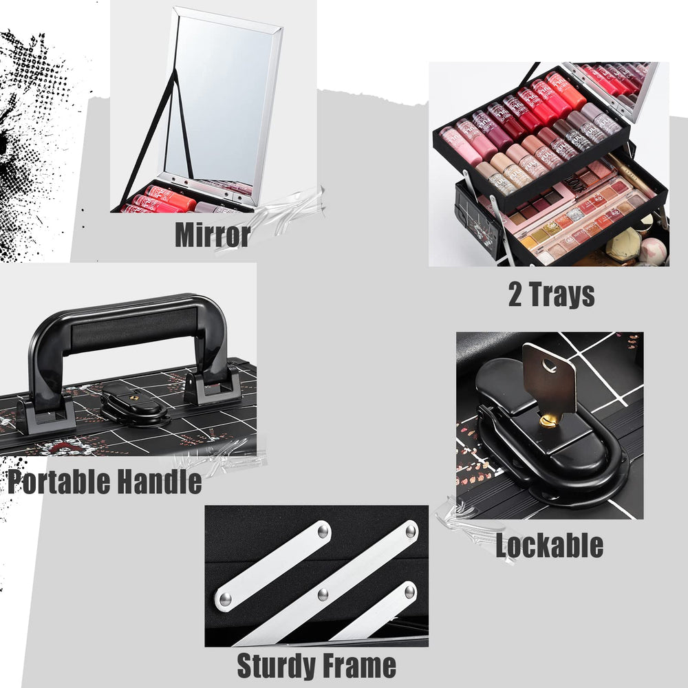 Joligrace makeup train case travel-ready setup shows compact organization.