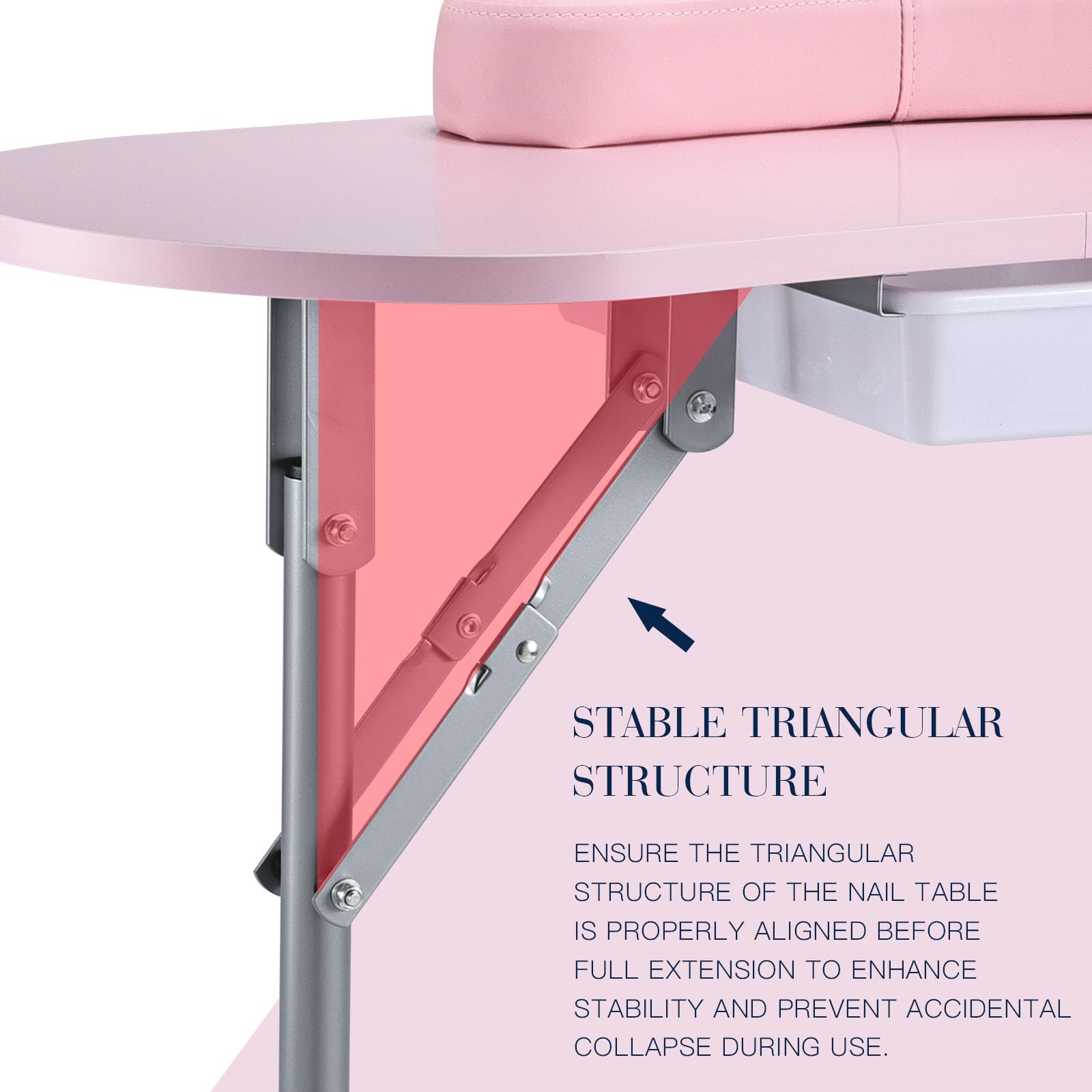 Joligrace-manicure-table-lockable-wheels ensures stable positioning on any floor.