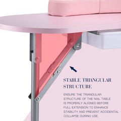 Joligrace-manicure-table-lockable-wheels ensures stable positioning on any floor.