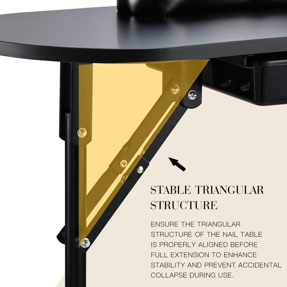 Joligrace manicure-table-retractable-legs demonstrates quick setup for versatile work environments