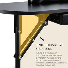 Joligrace manicure-table-retractable-legs demonstrates quick setup for versatile work environments