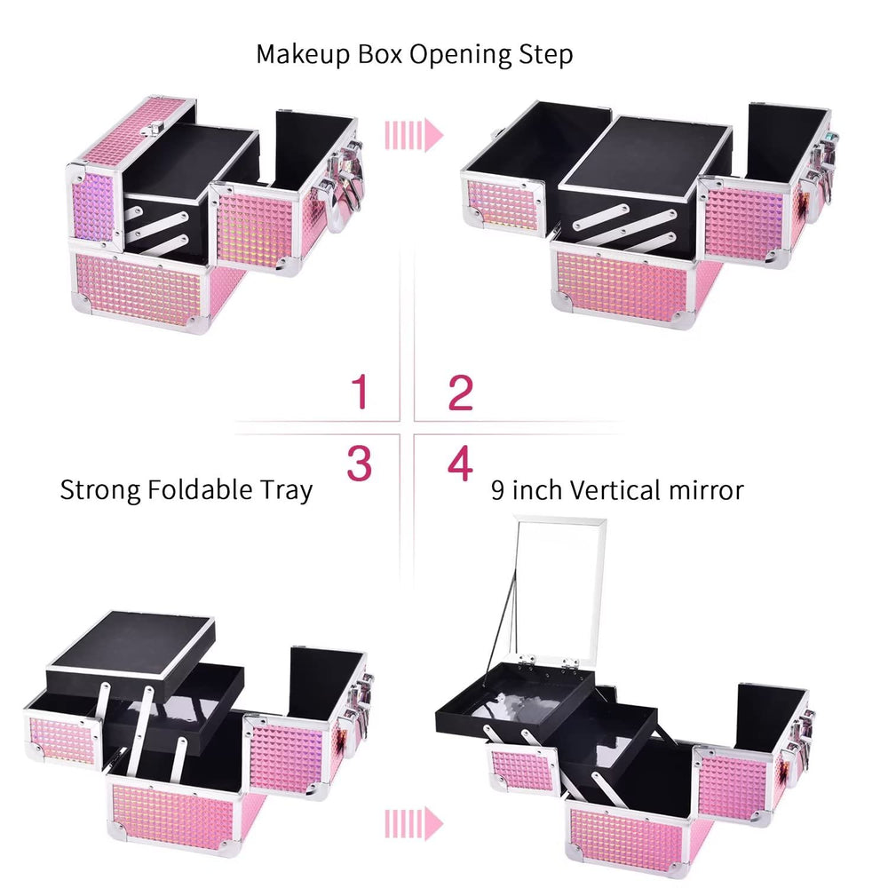 Joligrace Mermaid Pink makeup box durable construction withstands daily travel bumps