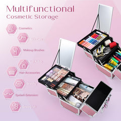 Joligrace Mermaid Pink makeup box extended trays for organized cosmetics on the go