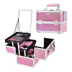 Joligrace Mermaid Pink makeup box front view shows travel-ready design with durable construction
