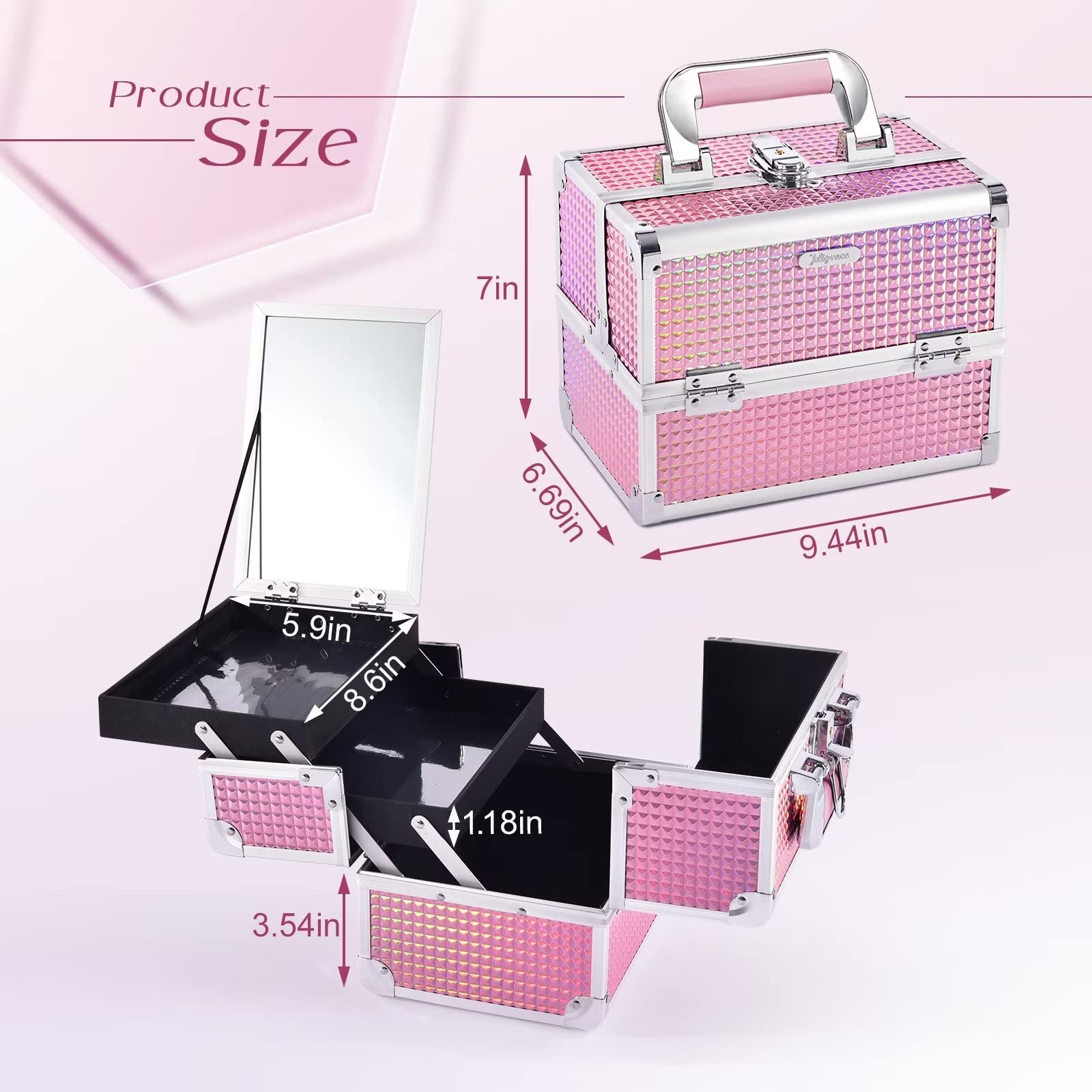 Joligrace Mermaid Pink makeup box locking mechanism enhances security during journeys