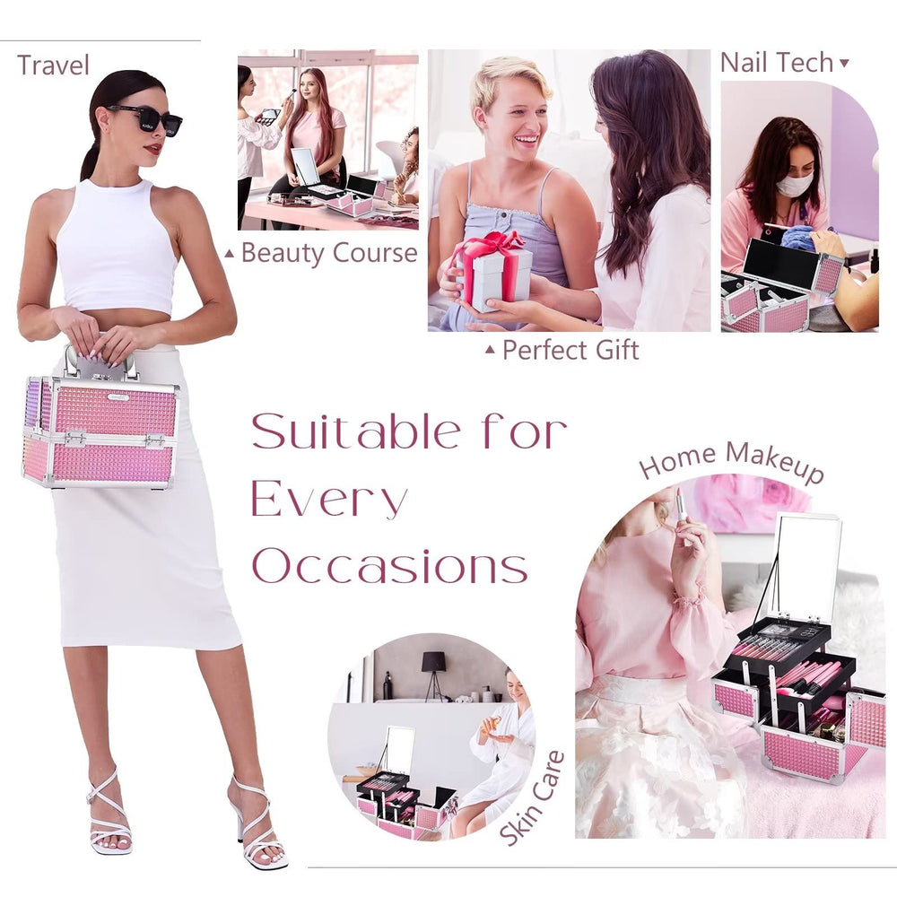 Joligrace Mermaid Pink makeup box top mirror for quick on-the-go makeup checks